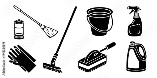 cleaning supplies and tools for household chores Vector
