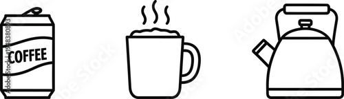 Hot and cold beverage icons showing coffee can mug and tea kettle