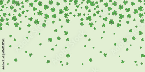 St. Patrick's Day Falling Clover Background, Green Shamrock Confetti Header Vector Illustration for Irish Holiday