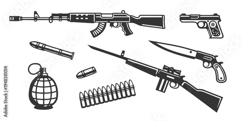 a collection of various firearms and weapons Vector