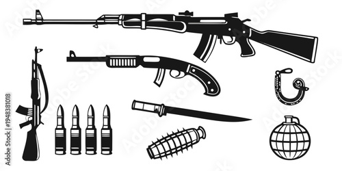 assorted weapons and ammunition Vector