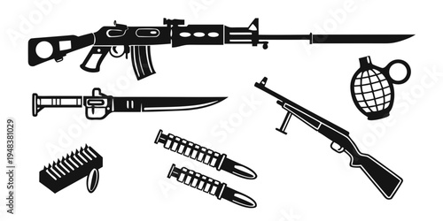 assorted weapons and military equipment Vector