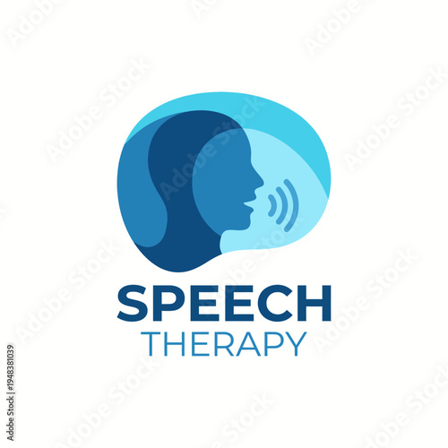 This modern logo visually represents speech therapy with a human profile and sound waves, making it suitable for therapy services and communication workshops.