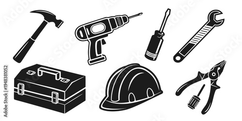 a collection of tools and equipment for construction work Vector