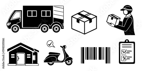delivery truck and worker with packages Vector