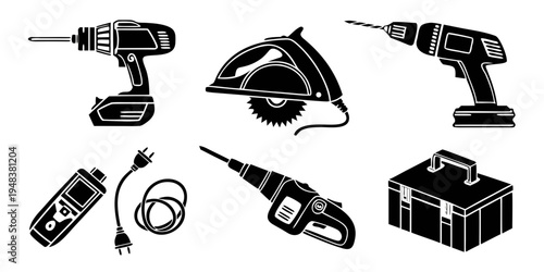 collection of power tools and accessories Vector
