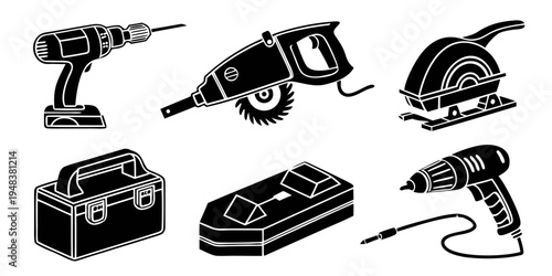 collection of power tools on white background Vector