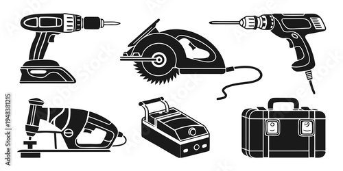 collection of power tools on a white background Vector