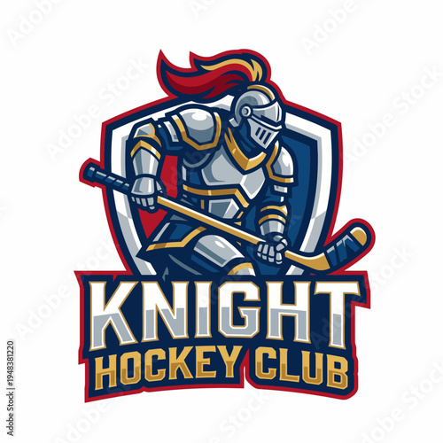 This striking logo showcases a knight in armor fiercely skating with a hockey stick, symbolizing strength, determination, and team spirit in the world of sports.