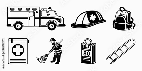 collection of emergency and outdoor icons Vector