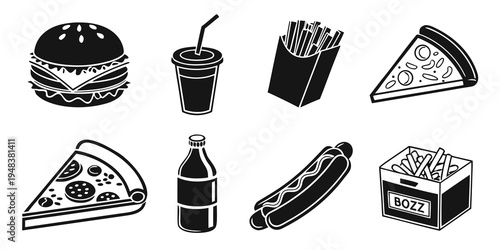 a collection of fast food items on a white background Vector