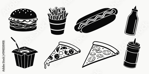 a collection of fast food items on a white background Vector