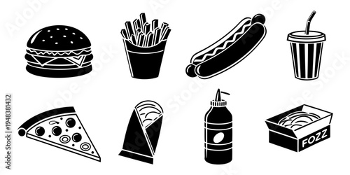 a collection of fast food items Vector