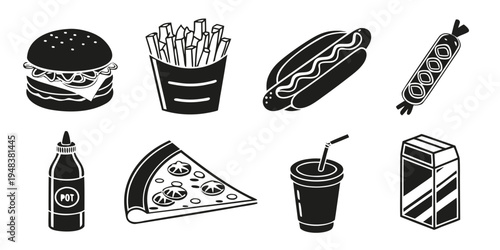 a collection of fast food items Vector