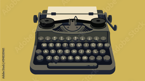 Vintage Typewriter with Blank Paper on Yellow Background.