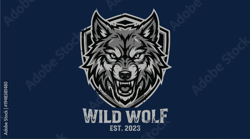 Wild Wolf Logo Design with Aggressive Wolf Head and Shield Emblem.