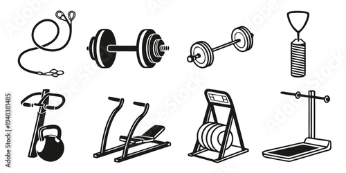 a collection of various exercise equipment Vector