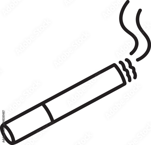 Black line of a lit cigarette emitting smoke on a white background also transparent background smoking