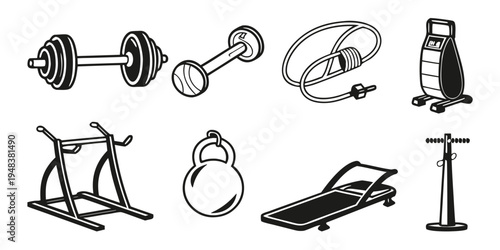 a collection of various gym equipment Vector