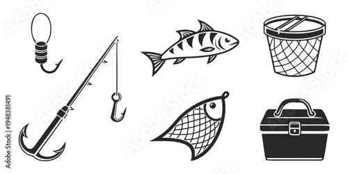 fishing gear and tackle on a white background Vector