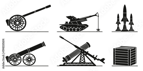 collection of various military weapons and artillery Vector