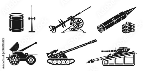 military vehicles and artillery collection Vector