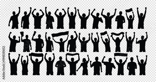 Crowds Silhouettes with Raised Fists and Flags