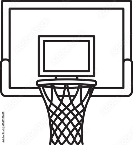 Black outline of a basketball hoop with backboard and net also transparent background sport
