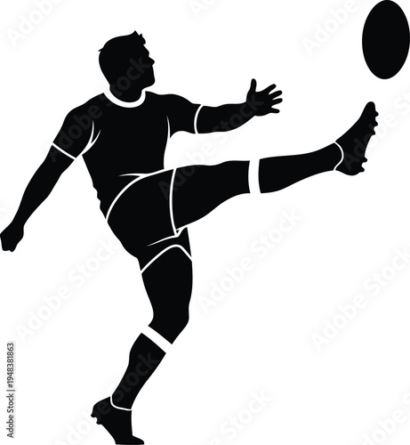 Silhouette of rugby player kicking ball during match isolated on white background action sports vector