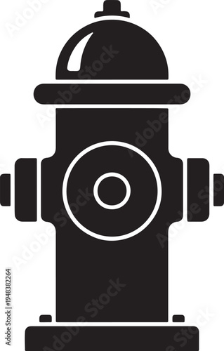 Black silhouette of a classic fire hydrant with a domed and side nozzles on a white background also transparent background