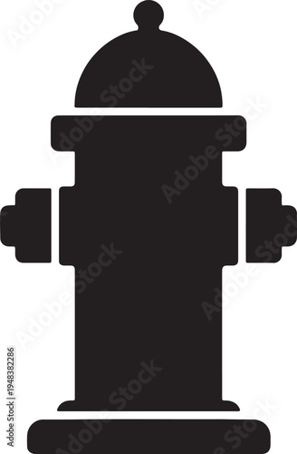 Black silhouette of a classic fire hydrant with two side nozzles and a domed also transparent background