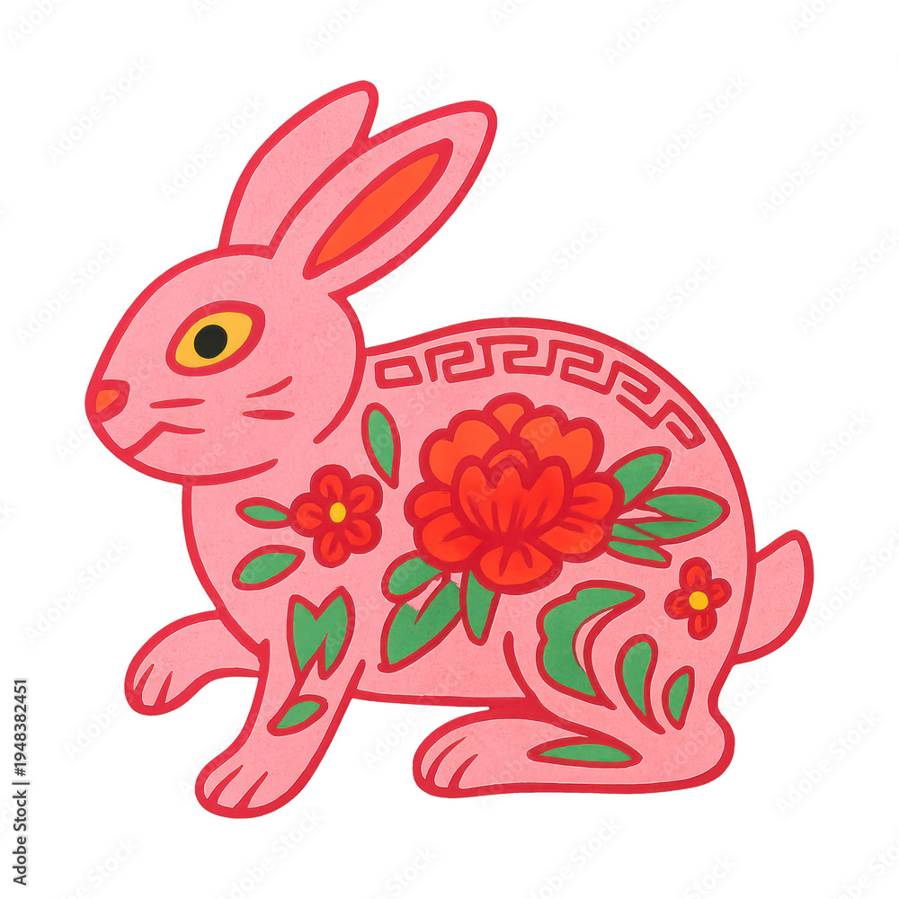 Obraz premium PNG Colorful floral rabbit illustration.