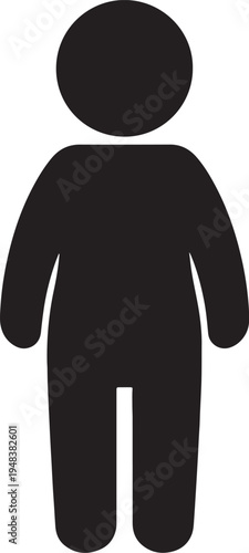 Black silhouette of a person standing with rounded body shape and simple head also transparent background