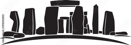 Black silhouette of stonehenge monument with curved foreground also transparent background ancient prehistoric