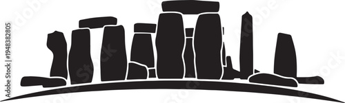 Black silhouette of stonehenge megalithic monument with curved base also transparent background prehistoric