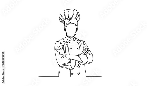 One continuous line drawing professional chef uniform culinary vector illustration