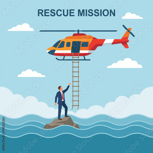 This dynamic illustration portrays a rescue mission, highlighting a helicopter responding to an emergency, symbolizing hope and bravery in challenging situations.