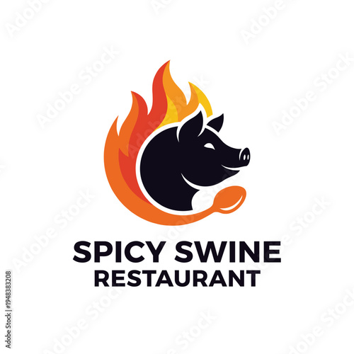 The image illustrates a fiery swine logo, perfect for a spicy restaurant, emphasizing flavor and excitement, making it enticing for food lovers and aficionado.