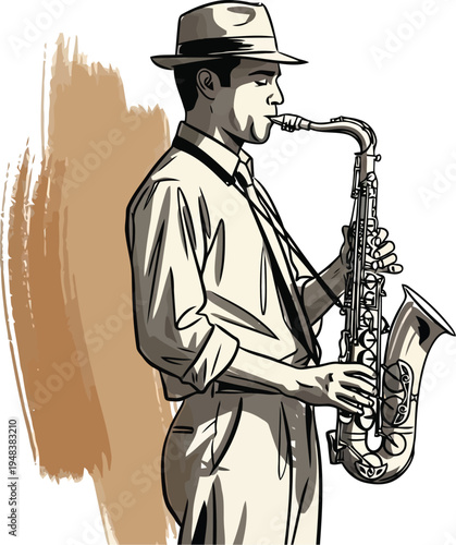 Vintage Style Musician Playing Saxophone Illustration