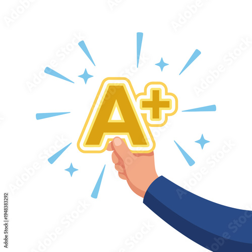 A vibrant representation of an A+ grade symbol highlighted with sparkles, symbolizing academic success and achievement. This design emphasizes motivation and excellence.