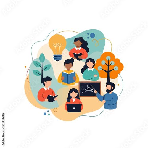 Diverse group of people learning together.