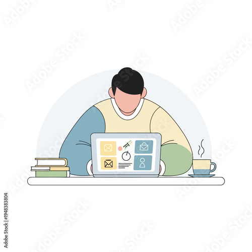 Man sitting at desk with laptop.
