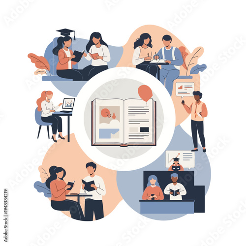 Students in various learning environments online.