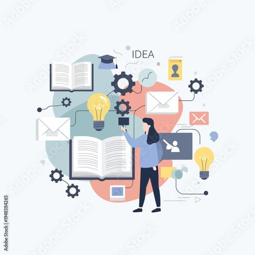 Woman holding digital tablet with idea.