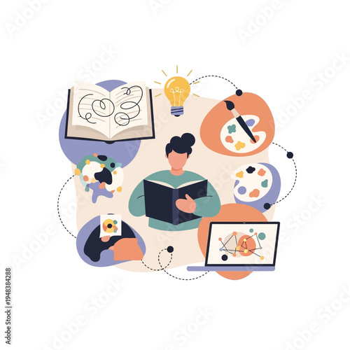 Woman reading a book deeply focused.