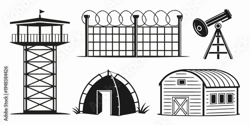 prison structures and farm buildings Vector