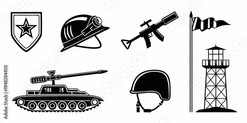 military symbols and equipment icons Vector