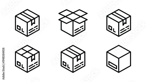 Delivery Box Icon Set with Package, Parcel and Shipping Symbols