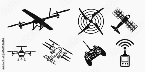 collection of drone and satellite icons Vector
