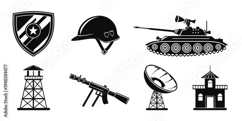 military symbols and equipment icons Vector